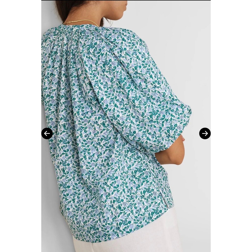 APIECE APART Floral Puff Sleeve V Neck Top XS Rosa Floral-Print‎ Blouse Blue - Picture 2 of 12